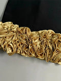 Black Strapless Gold 3D Flowers Bandage Mini Dress-Outfit