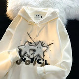 Star Flocking Hoodies Women Y2K New Harajuku Loose Drape Lazy Tops Streetwear Punk Casual Plus Size Pullovers