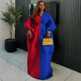 New Loose V-Neck Bat Long-Sleeved Dress 褶皱收 Waist Big Swing Fashion Party Dress