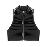 Toloer Ladies PVC Mirror Bright Leather Vest Sexy Show Chest Skin Vest Size Accurate No Smell-Outfit
