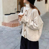 Horn Button Sweater Jacket New Style Loose Lazy Wind Round Neck Sweater Trend In Autumn And Winter-Outfit