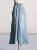 Toloer Denim Skirt Female Spring 2024 New Fashion Design Sense High Waist Two Wear Slit A-Word Skirt-Outfit