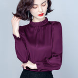 Toloer Spring 2023 New Pressure Pleated Wood Ear Shirt Female Satin Foreign Style Small Shirt Gentle Wind Bubble Sleeve Jacket-Outfit