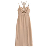 Esseeded Slinged Sling Dress 2025 Summer Sexy Show-Back High-Waist Side Open-Peking Fan Flute