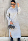 Winter Casual Long Sleeve With Hood Slit Long