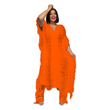 Toloer New Women's Pure Color Handmade Knit Hollow Tassel Suit-Outfit