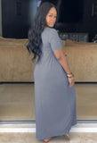 V-neck Short Sleeves Print Loose Maxi