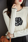 2021AutumnWinter New Stylish Elegant WOOL Knitted Pullovers Women O Neck Contrast Color Beading Rose
