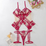 Black Lace Design Sheer Lock Lingerie Set-Outfit