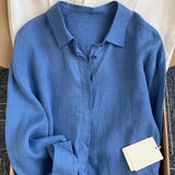 Linen Shirt Women's Summer Thin Old Money Liner Shirt Long Sleeve Sunscreen Cotton