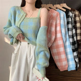 Toloer Dress 2024 New Women's Suit Bump Color Plaid Knit Cardigan Top Hot Girl Pure Desire Wind Sling Two-Piece Set-Outfit