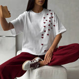 Spring And Summer New Trendy Printing Leisure Short-Sleeved Fashion 3D Love Sticker Round Tie Pure Color