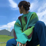 autumn and winter Oversize Lazy Wind Color Matching Striped Sweater Women's New Long Sleeve Knit Pullover