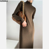 2022 autumn winter thick straight maxi sweater dress women high neck long sweater dress elegant female loose sexy knit