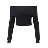 Toloer Women's Wear Gentle Wind Fashion Street One-Word Shoulder Thread Knitting Sexy Show Thin Long Sleeves-Outfit