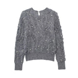 New Artificial Pearl Textured Pullover 9598279-Outfit