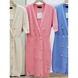 New Women's Bandage Dress V-neck Short Sleeve Skinny Mini Dress Summer Chic Button Sexy Celebrity Party