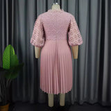 Lace Lantern Sleeve Dress Elegant Commuter Style Fold Dress