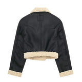 Women's Clothing Autumn And Winter Street Wind Double-Sided Grasp Velvet Leather Jacket Locomotive Leather