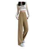 Toloer Figure Black Wide Leg Pants Female Autumn High Waist Down Narrow Version Small Thin Loose Blasuit Pants-Outfit
