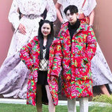 Northeast Big Flower Cotton-Padded Jacket Men And Women Long Chinese Wind Peony Flowers Add Thick Cotton Clothes Winter Warm Coat Oversize-Outfit
