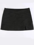 Lined Detail Split Cargo Mini Skirt-Outfit