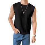 Toloer Men's New Solid Color Sweater Fashion Men's Sleeveless Jacket Hollow Out Breathable Round Collar Recreational