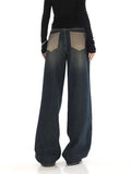 Toloer New Niche Design Contrast Jeans Women's High Street Blue Fur Mop Wide Leg