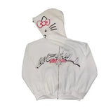 And Winter New Foam Plus Water Drill Loose Hooded Hooded Hooded Kitty Cat Print Jacket