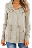 Military Jacket Women Button Down Drawstring Outerwear Casual Spring Autumn Aesthetic Vintage Streetwear Zip Up Female