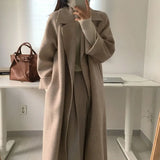 Long Sleeve Casual Vintage Belt 2021 New Fashion Long Autumn Faux Wool Blend Woolen Coat Winter Warm Women Warm Wool