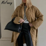 Msfancy Winter Long Parkas Women Vintage Stand Collar Quilted Coats Femme 2021 Double Breasted Tunic Bandage Jacket