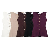 Women's Clothing 2025 Autumn And Winter New Fashion Vest Gold Button Flat Needle