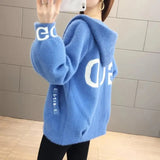 Mink Fleece Hooded Jacket Women Spring Autumn Korean Single Breasted Sweater Cardigan Female Casual Short Knitted