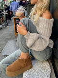 And Winter Women's Uniform Shoulder Simple Solid Color Lantern Sleeve Knitted