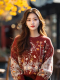 Toloer Retro-Red Age-Red Red Sweater In Autumn And Winter 2025 Women Loose Outer Wear Cover-Up Knitted