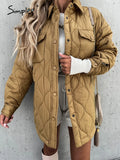 Simplee Oversize geometric printed winter quilted coats for women Casual soft down jacket female 2021 Fashion army green