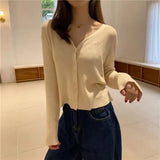 Toloer Sweater With Cardigan Shawl Loose Coat Female Autumn Korean Version Thin Sunscreen Shirt V-Neck Long Sleeve Jacket-Outfit