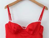 Red Satin Corset Style Tulle Strap Mini Dress-Outfit