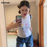 Japanese Kawaii T-shirt 00s Harajuku White Tee Shirt Fairycore Y2k Tops Cute Star Print Short Sleeve Tshirt E-girl