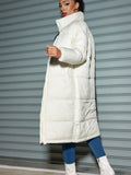2024 Winter Women's Long Cotton Clothes Women's Fashion Zipper Solid Color Cotton-Padded Clothes Warm Coat-Outfit
