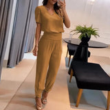 Trousers Suits 2023 New Women's Fashion Casual V-neck Printed Short Sleeve Tops And Pants Two Piece Set Woman