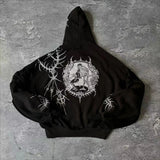 New Retro Hop Skull Before And Rear Printing Hoodie Men's High Street Autumn And Winter Coat