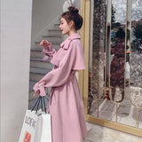 Fashion New Khaki Pink Trench Coat for Women Double-Breasted Long Duster Coat with Belt Lady Windbreaker Spring Autumn