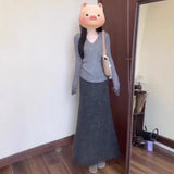 Autumn With A Set Of 2025 Korean Lazy Gray Sweater Knitted Half-Dressed Dress Two-Piece Skirt