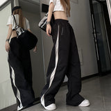 Side Zip Up Contrasting Straight Leg Sweatpants-Outfit