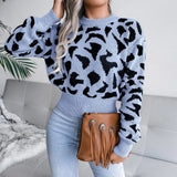 Real Autumn And Winter Casual Leopard Print Waist Knitted Umbilly Sweater Women's