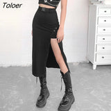 Punk Personality Irregular Hip Package Bodycon Skirt High Waist Party Club Slit Outfits Women Letter Black Vintage