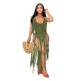 Toloer New Women's Long Tassel Hollow Knit One-Piece Swimsuit-Outfit