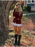 2025 Fashion Casual Red V-Neck Collar Waist Sweater Knitted